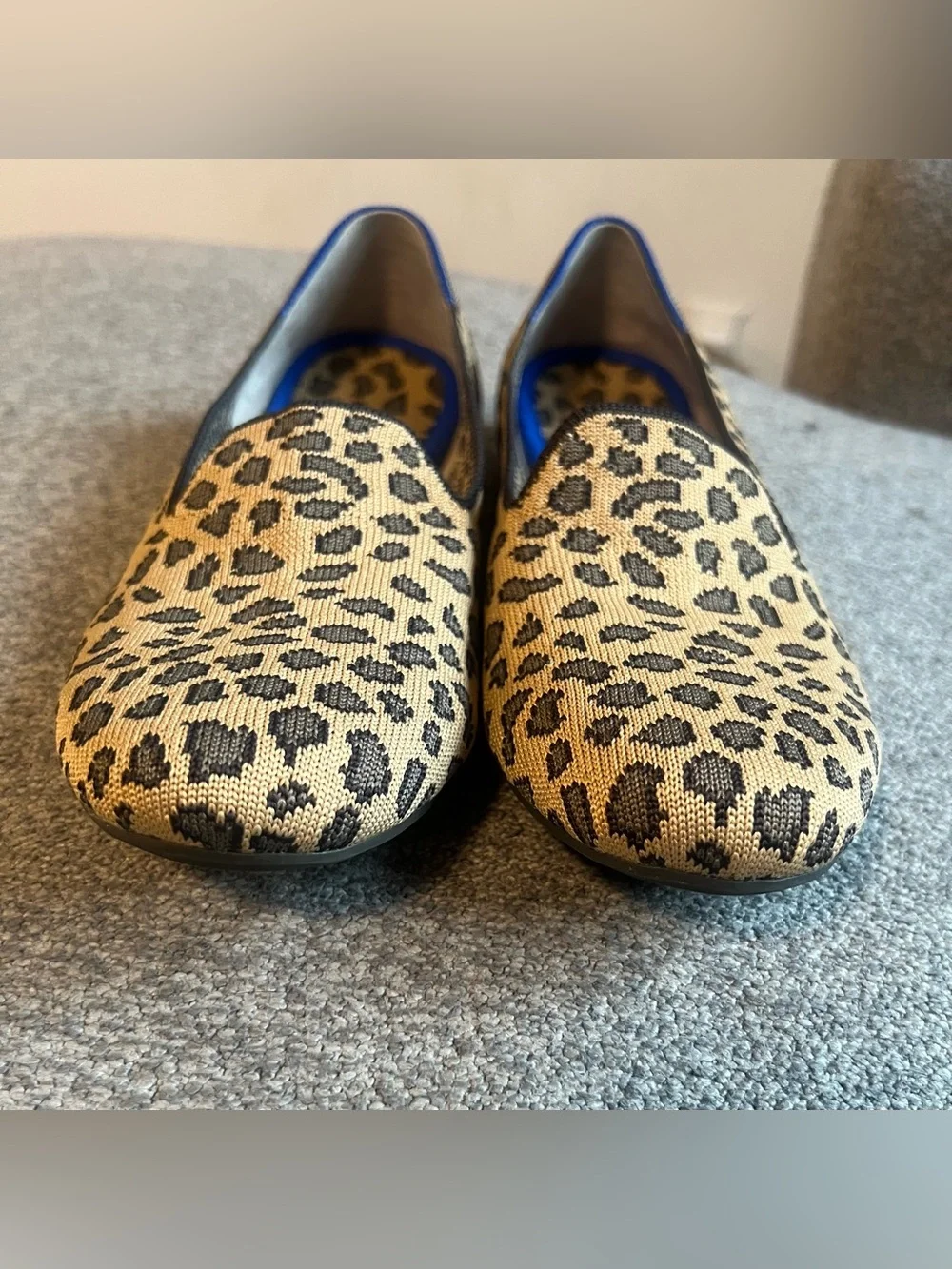 Rothy's Leopard Print Flats with Royal Blue Trim